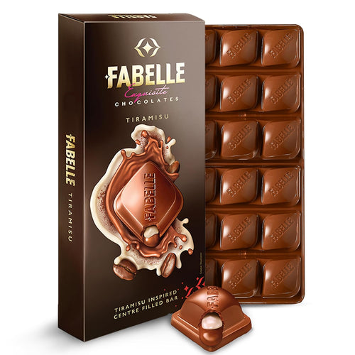 Fabelle Tiramisu- Luxury Handcrafted Milk Chocolate Bar Filled with Coffee Mousse and Mascarpone Cheese, 131 Grams